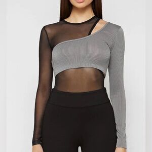 Maniere De Voir Black and Gray Asymmetric Crop Top